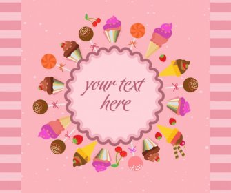 Sweet Candies Cream Background Colorful Icons Circle Ornament