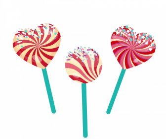 Sweet Candies Icons Shiny Striped Round Heart Shapes Outline