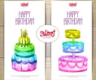 Sweet Dessert Happy Birthday Cards Vectors