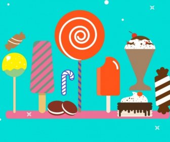 Sweet Food Background Colorful Icons Decoration