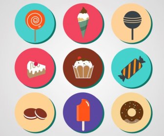 Conjuntos De Colores Planos Alimentos Dulces Iconos Símbolos Aislamiento