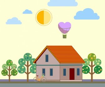 Süßer Zuhause Hintergrund Haus Ballon Herz Symbole