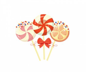 Sweet Valentine Candies Icons 3d Circle Stick Shapes
