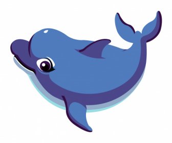 Swimming Dolphin Icon Motion Sketch Cute Cartoon Design
