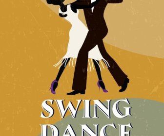 Swing Dance Advertisement Dancers Icon Silhouette Retro Design