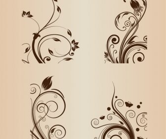 Swirl Floral Design Vector Illustration Set