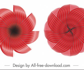 Swirled Petals Icons Shiny Modern Red Symmetric Illusion