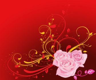 Swirls Flowers With Red Background