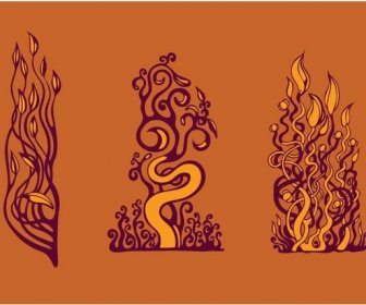Swirls Various Fire Flame Floral Shapes Vector