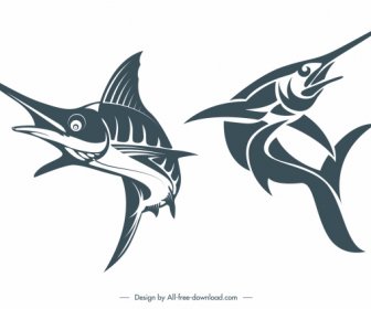 Ikon Swordfish Desain Gerak Sketsa Gambar Tangan Klasik