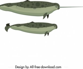 Swordfish Icons Colored Cartoon Sketch