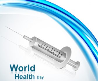 世界衛生日醫學符號概念背景的注射器