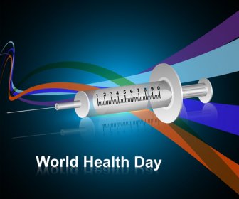 Syringe For World Health Day Medical Symbol Concept Colorful Wave Background