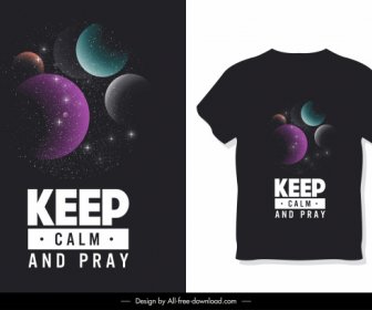 T Shirt Template Dark Colorful Modern Planets Decor