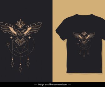 T 셔츠 템플릿 어두운 민족 디자인 대칭 장식