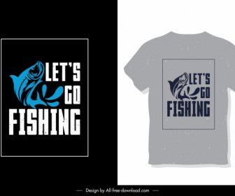 T Shirt Template Fish Icon Texts Decor
