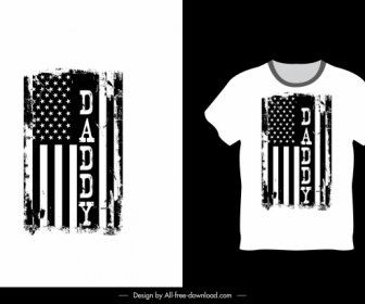 T шаблон рубашки США эскиз флага черный белый гранж