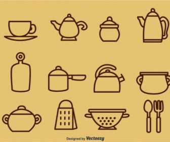 Tableware Outline Icons Vector