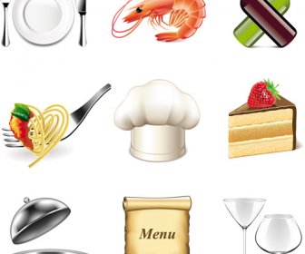 Geschirr Mit Lebensmittel-Vektor-Icons Set