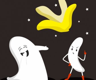 Conto Fundo Engraçado Fantasma Estilizado Banana ícones
