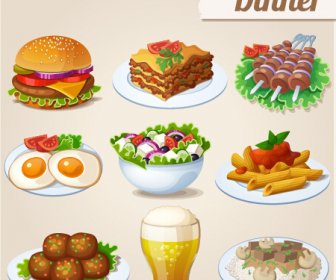 Tasty Dinner Icons Design Vector