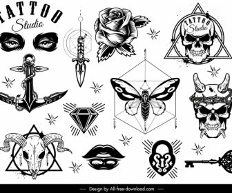 tattoo decor elements black white symbols shapes