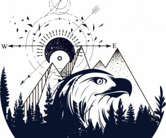 Татуировка шаблон орел горы навигатор эскиз племенных декор