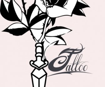 Tattoo Template Roses Sword Decor Classical Sketch