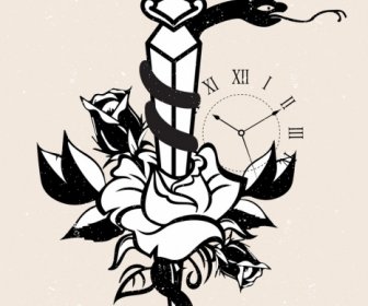 Tattoo Plantilla Serpiente Espada Rose Reloj Los Iconos