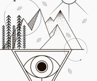 Tatuaggio Modello Sole Mountain Occhio Disegno Tribale Geometria