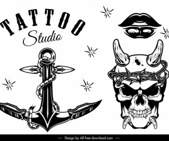 Tattoo Templates Black White Artistic Retro Shapes