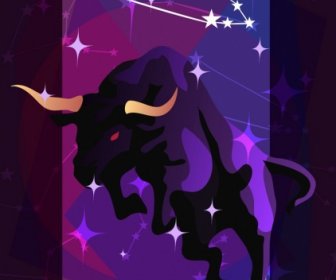 Taurus Znak Zodiaku Buffalo Ikona Ciemnofioletowe Projektu