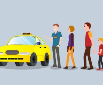 Taksi Iklan Mobil Penumpang Ikon Berwarna 3d Desain