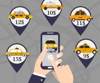 Taksi Uygulaması Reklam Afişi Akıllı Telefon Araba Fiyat Simgeleri