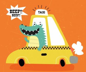 Taxi Background Car Stylized Crocodile Icon Funny Cartoon