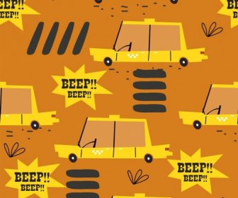 Latar Belakang Taksi Mengulangi Desain Flat Ikon Mobil Kuning
