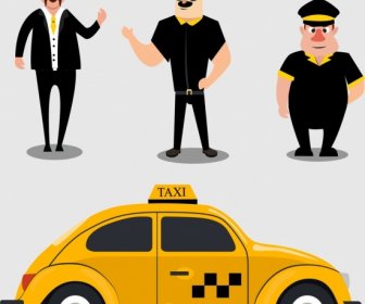 Taxi Design Elements Yellow Car Men Icons