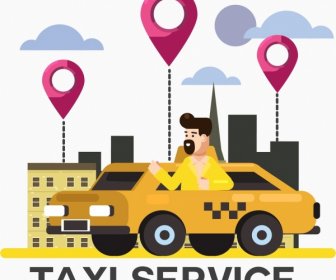 Taxi Service Advertising Banner Car Driver Location Elements
