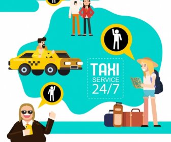 Taksi Hizmeti Reklam Afişi Turist Sürücü Simgeleri