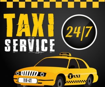 Taxi Service Advertising Car Icon Black Yellow Decor
