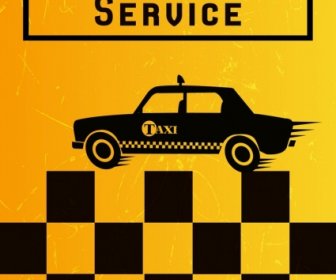 Taxi Service Advertising Yellow Black Squares Flat Car