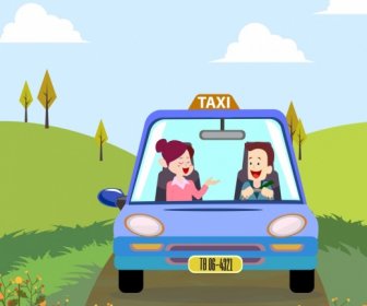 Taxi Service Background Colored Cartoon Design