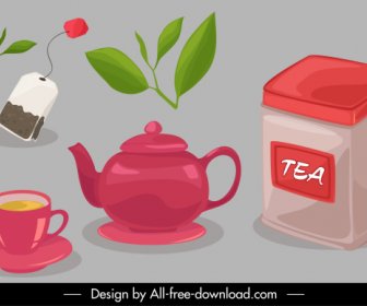 Minuman Teh Elemen Desain Objek Sketsa Desain Klasik