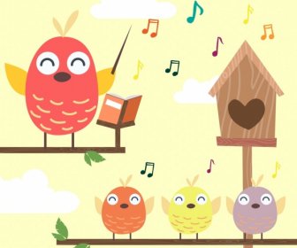 Teaching Background Stylized Birds Icons Colored Cartoon