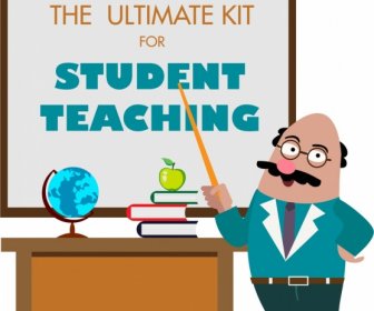 Teaching Tools Advertisement Teacher Board Icons Colored Cartoon