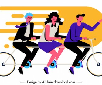Team Work Background Employees Riding Bicycle Sketch