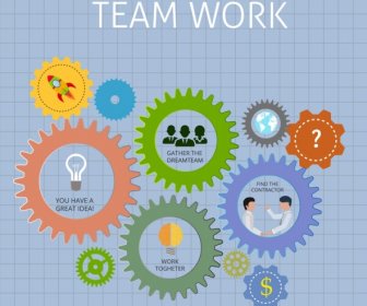 Teamwork Background Colorful Gears Ui Decoration