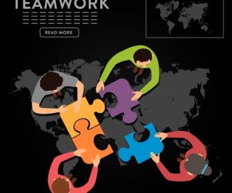 Teamarbeit-Banner-Mitarbeiter Jigsaw Puzzle Kartensymbole