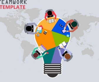 Teamwork Banner Working Human Lightbulb Map Icons