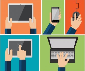 technology products illustration with practicing hands